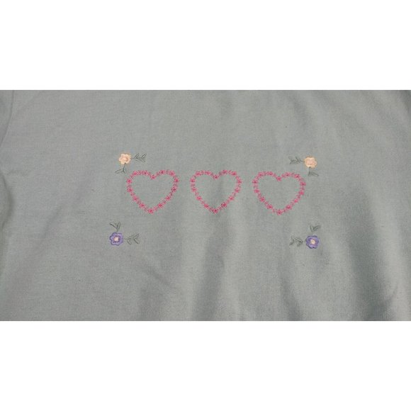 Vintage Bolo Spirit Sweatshirt flower hearts Embroidered Sz L Mint Green Women - Picture 2 of 12